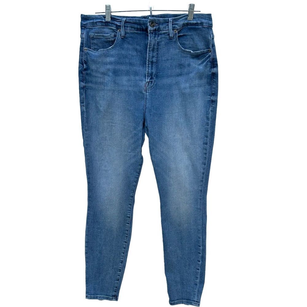 Good American Good Waist Jeans Womens 18 Blue Stretch Distressed Fray Hems 34x29